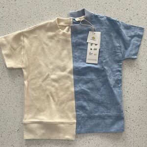 Kids Two-Tone Beige and Blue Short Sleeve Tee